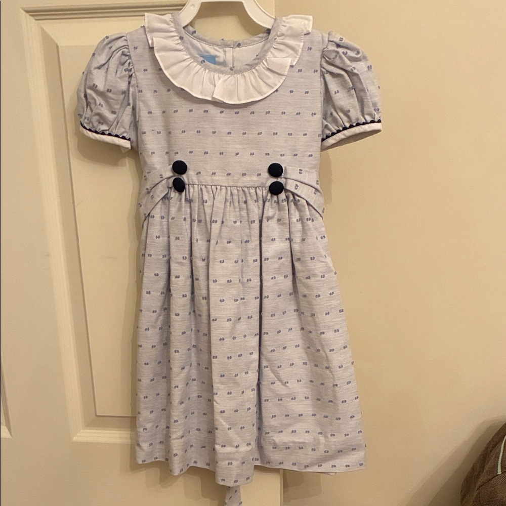 bella bliss White and Blue Patterned Kids Dress